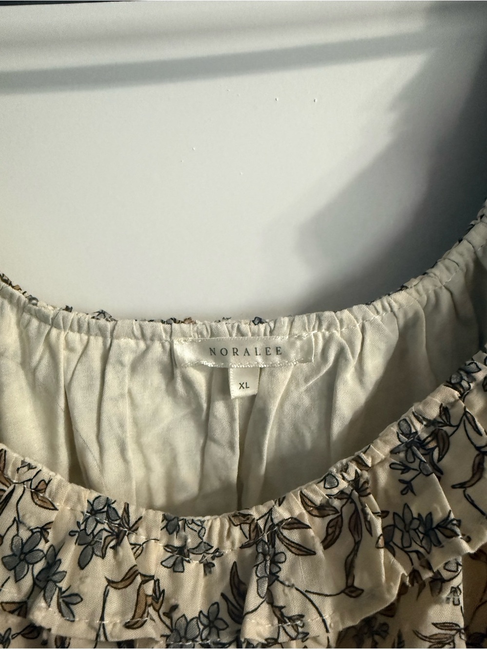 Smocked Floral Maxi Dress in Cream with Blue Print - Picture 4 of 4